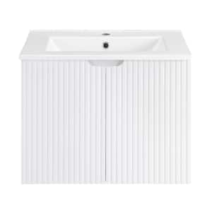 24 in. W x 18 in. D x 19 in. H Single Sink Wall-Mounted Bath Vanity in White with White Ceramic Top