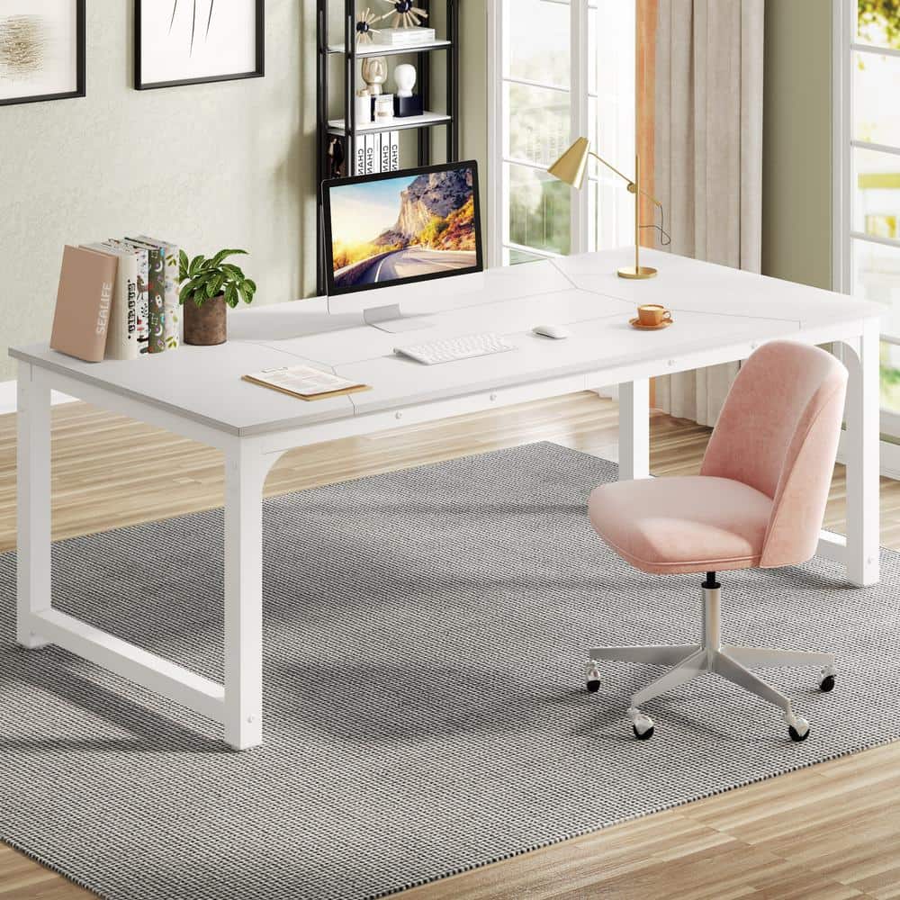 78.7 in. Rectangular White Engineered Wood Large Computer Desk Excutive Office Desk for Home Office - Thumbnail 4