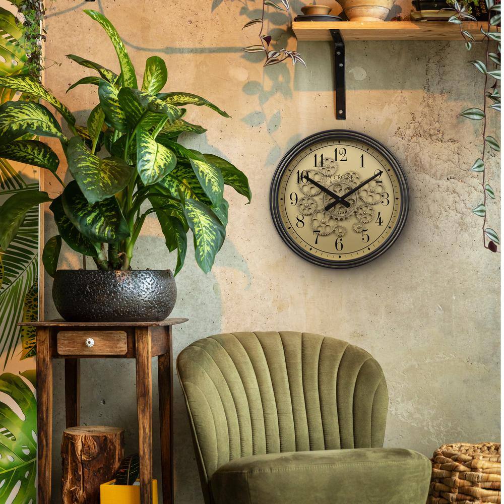 Bronze 15-Inch Quartz Analog Wall Clock with Moving Gears