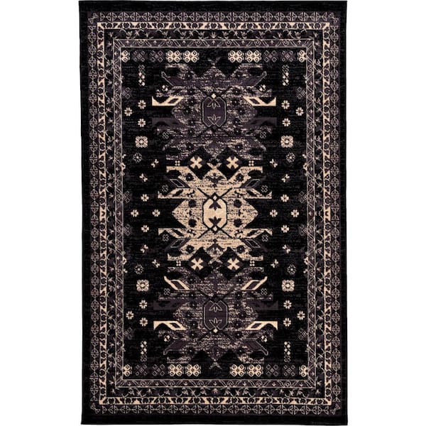 Unique Loom Taftan Oasis Black 5' 0 x 8' 0 Area Rug
