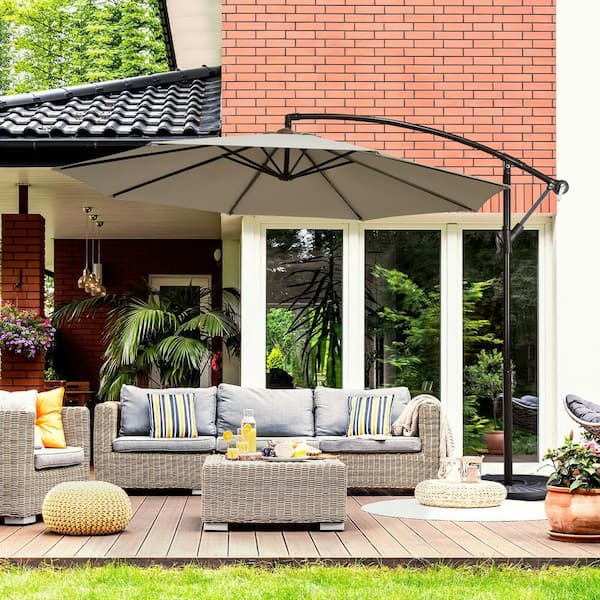 10 ft. Steel Cantilever Tilt Patio Umbrella with Cross Base in Tan