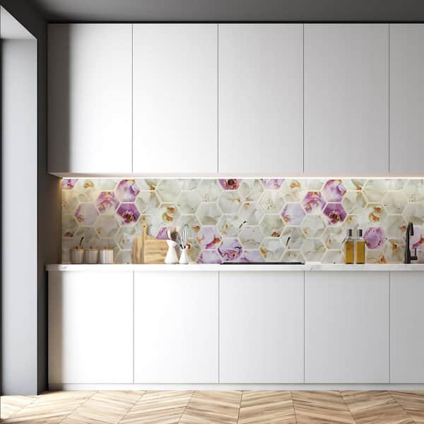 3D Falkirk Retro 10/1000 in. x 38 in. x 19 in. Purple White Hexagon Orchid Mosaic PVC Wall Panel