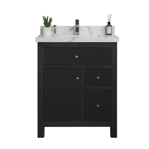 Willow Collections Sonoma 30 in. W x 22 in. D x 36 in. H Bath Vanity in Black with 2 in. Calacatta Quartz Vanity Top