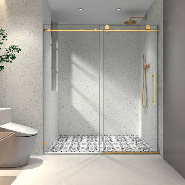 CASAINC 60 in. W x 76 in. H Frameless Shower Door Stainless Steel in Brushed Nickel with Adjustable Soft Closing Function
