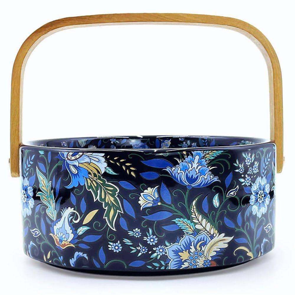 Decorative Serving Bowl Multi-Colored Round Ceramic Wood 6 in