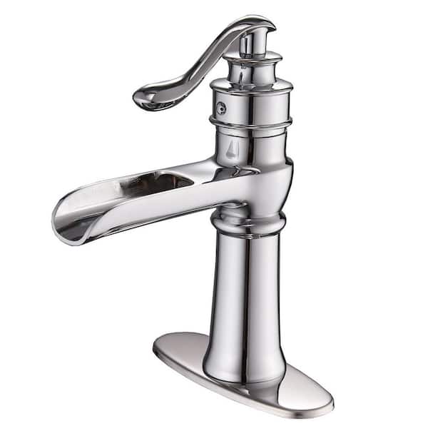Dimakai Waterfall Single Hole Single-Handle Low-Arc Bathroom Faucet With Supply Line in Polished Chrome