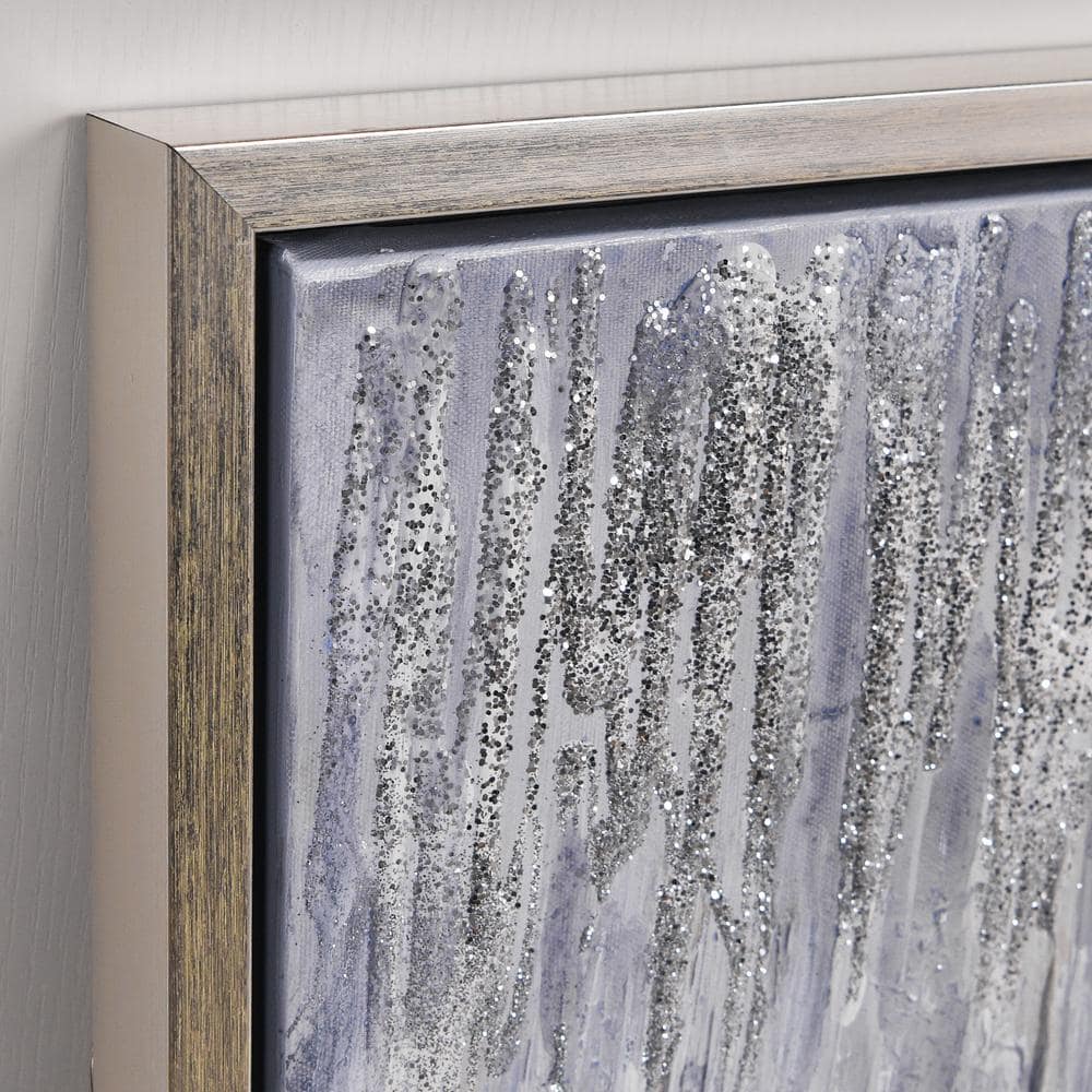 Gray Field Textured Metallic Abstract Canvas Wall Art with Champagne Frame