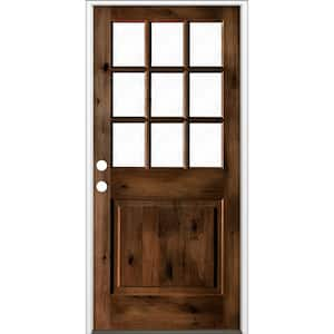 36 in. x 80 in. Rustic Knotty Alder Right-Hand Clear Low-E Glass 9-Lite Provincial Stain Wood Single Prehung Front Door