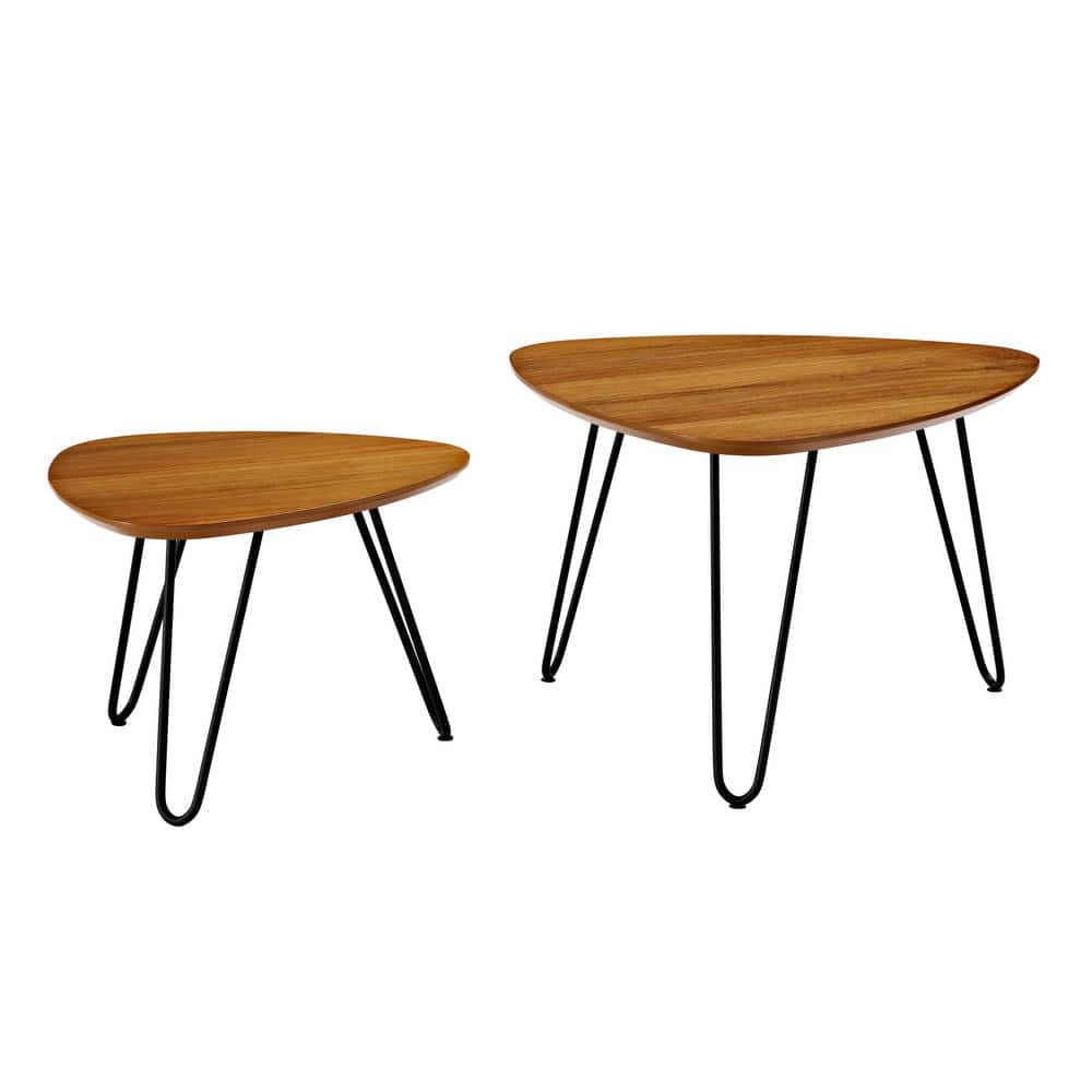 Walnut Triangular Wood Nesting Coffee Tables with Hairpin Legs