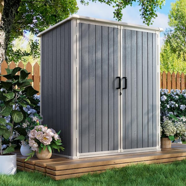 5 ft. W x 3 ft. D Gray Outdoor Storage Plastic Resin Shed with Double Door and Floor (13 sq. ft.)