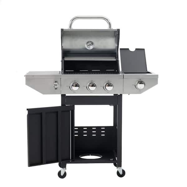 Unbranded 3-Burner Propane Gas Grill in Black with Side Burner and Thermometer for Outdoor BBQ, Camping