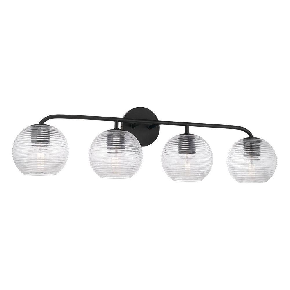 Dolan 33.5 in. W x 9.5 in. H 4-Light Matte Black Vanity Light with Clear Ribbed Glass price history on PriceWatchPro