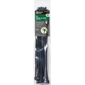 11in Twist and Cut UL Listed UV Resistant  Cable Zip Ties 20 Pack UV (Black)