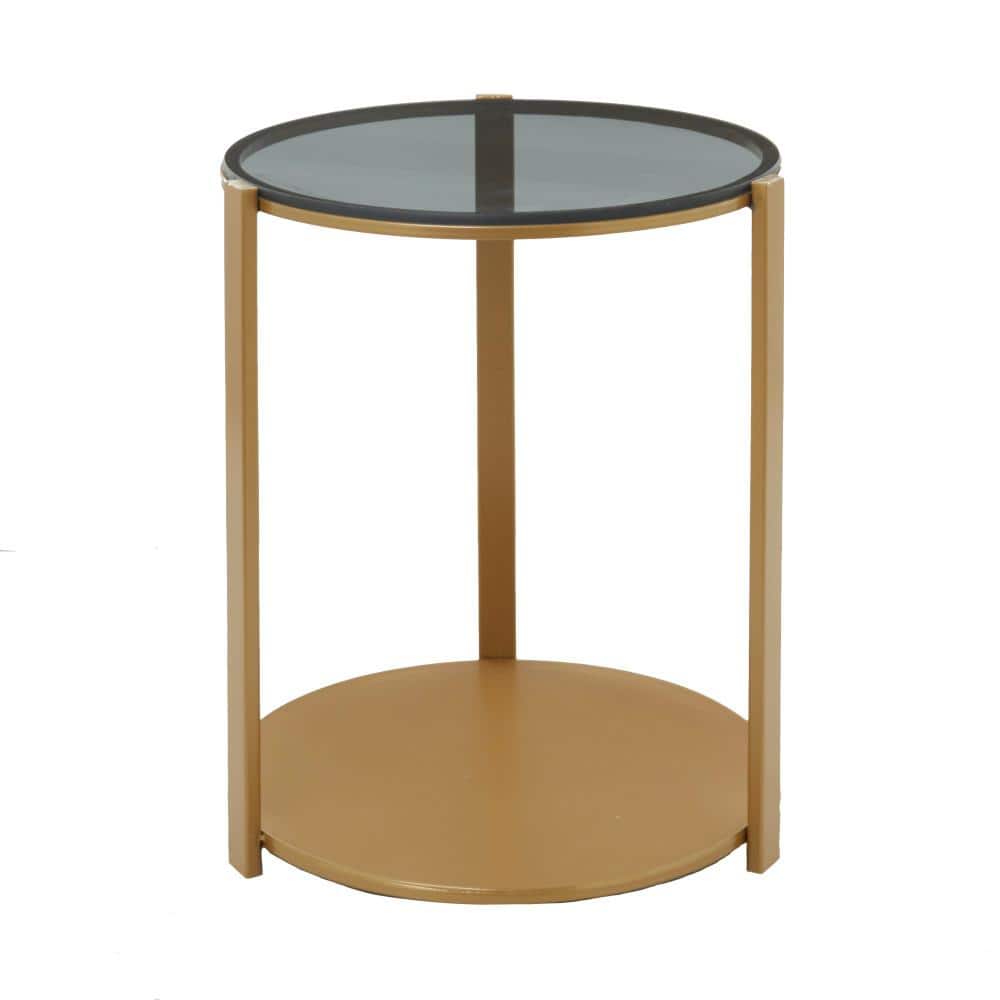 Litton Lane 17 in. Bronze 1 Shelf Large Round Glass End Accent Table with Shaded Glass Top