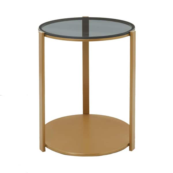 Litton Lane 17 in. Bronze 1 Shelf Large Round Glass End Accent Table with Shaded Glass Top