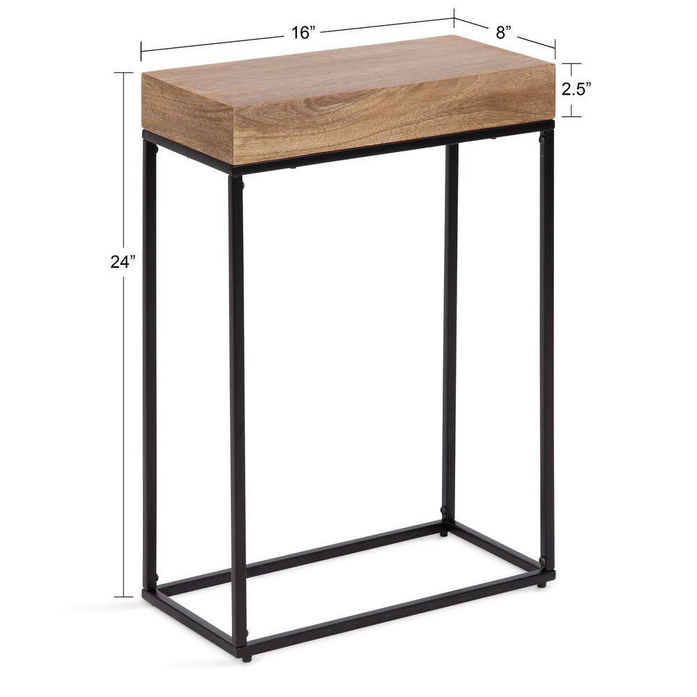 Natural Mango Wood and Black Metal Slim Side Table