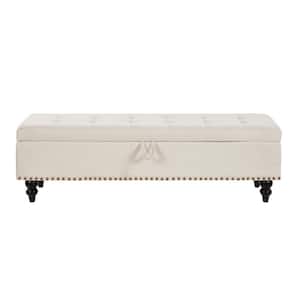 59 in. W x 17.32 in. D x 18 in. H Beige Cotton Linen Cabinet with Bed Bench Ottoman