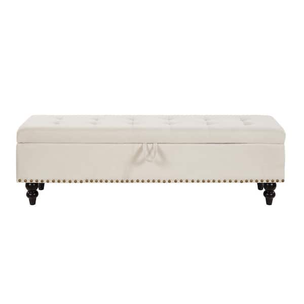 Unbranded 59 in. W x 17.32 in. D x 18 in. H Beige Cotton Linen Cabinet with Bed Bench Ottoman