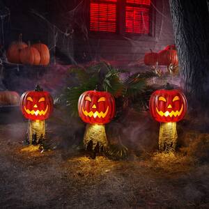 16 in. LED Jack-O-Lantern Halloween Pathway Marker Lights with Timer (3-Pack)