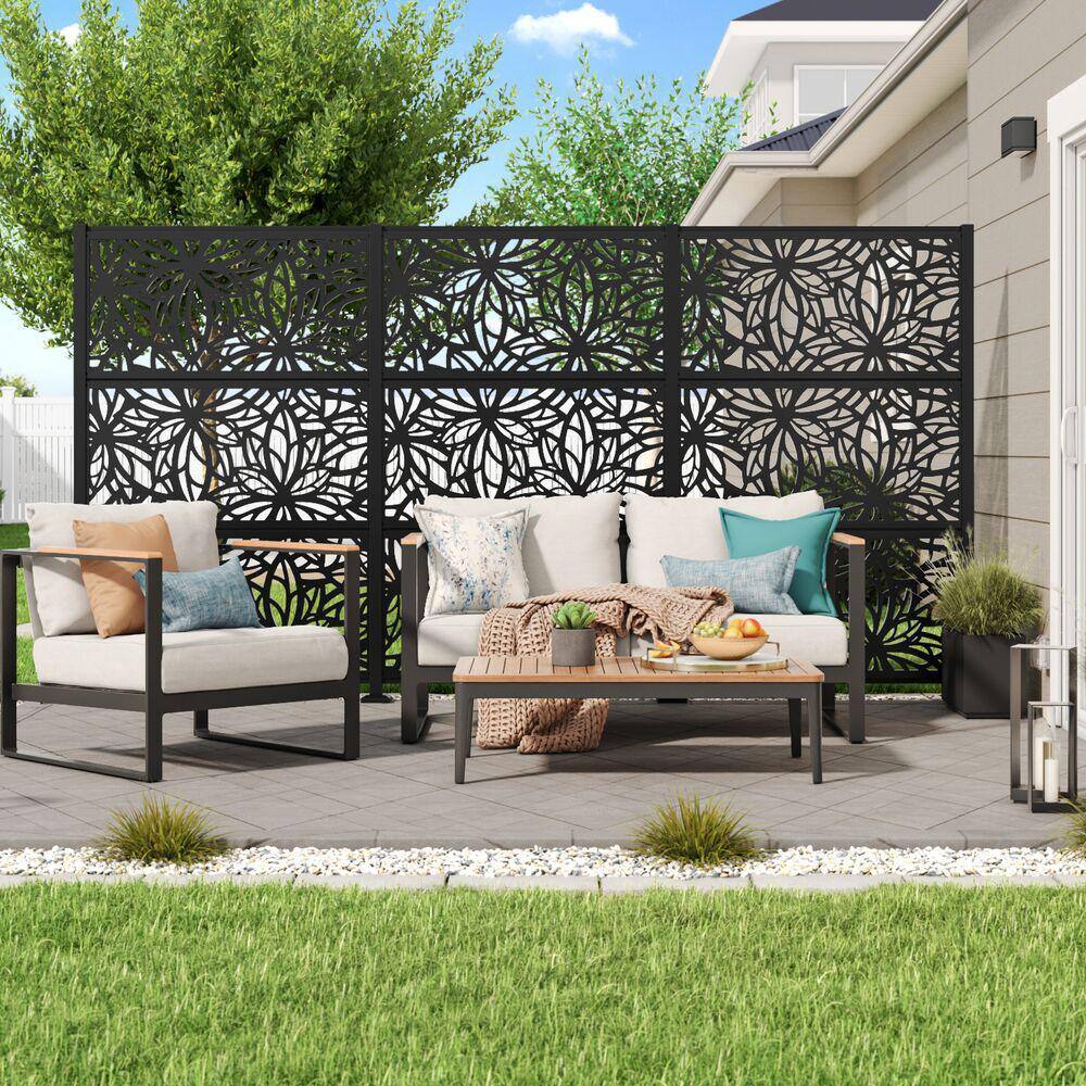 Freesia Black Decorative Screen Panel with Framed Lattice