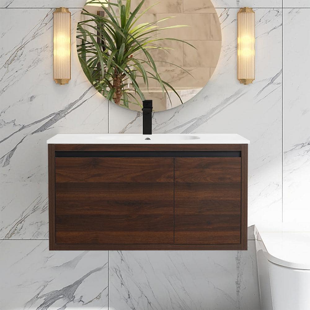 36 in. W x 18 in. D x 20 in. H Floating Bath Vanity in California Walnut wi