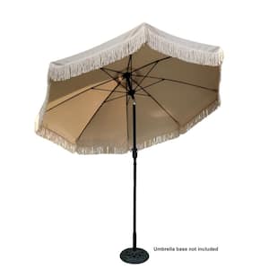 9 ft. Deluxe Outdoor Aluminum Pole and Fiberglass Ribs Market Umbrella with Fringe in Beige