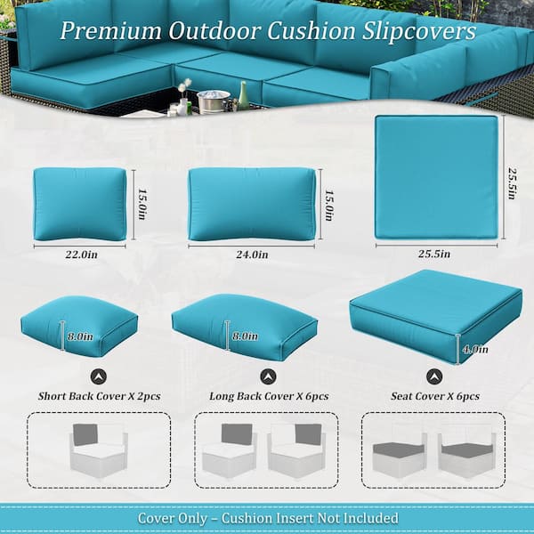 14-Piece Patio Cushion Covers Replacement with Zipper for Sectional Sofa Set, Slipcovers for Outdoor Cushions Lake Blue