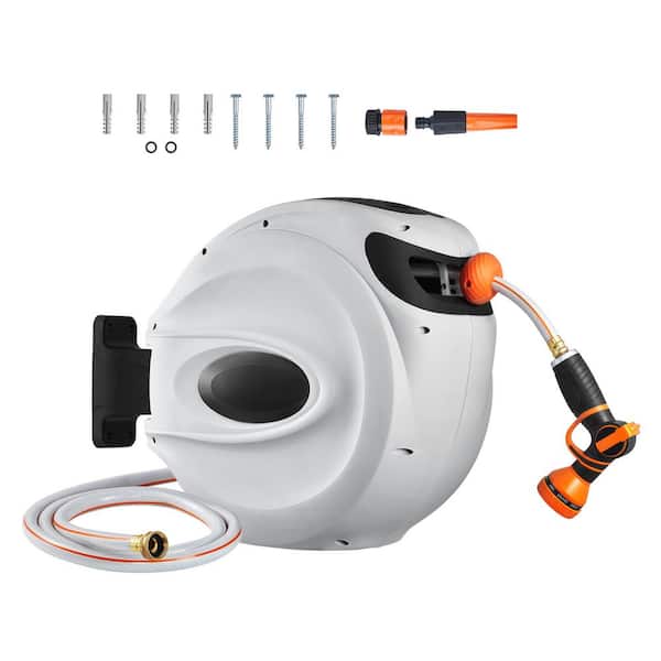 Retractable Hose Reel 5/8 in. Dia. x 65 ft. Garden Water Hose Reel with 9-Pattern Nozzle 180° Swivel Bracket