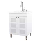 24.5 in. x 21.5 in. x 34 in. White Utility Sink Cabinet with Metal Hybrid Stainless Steel Faucet and Soap Dispenser