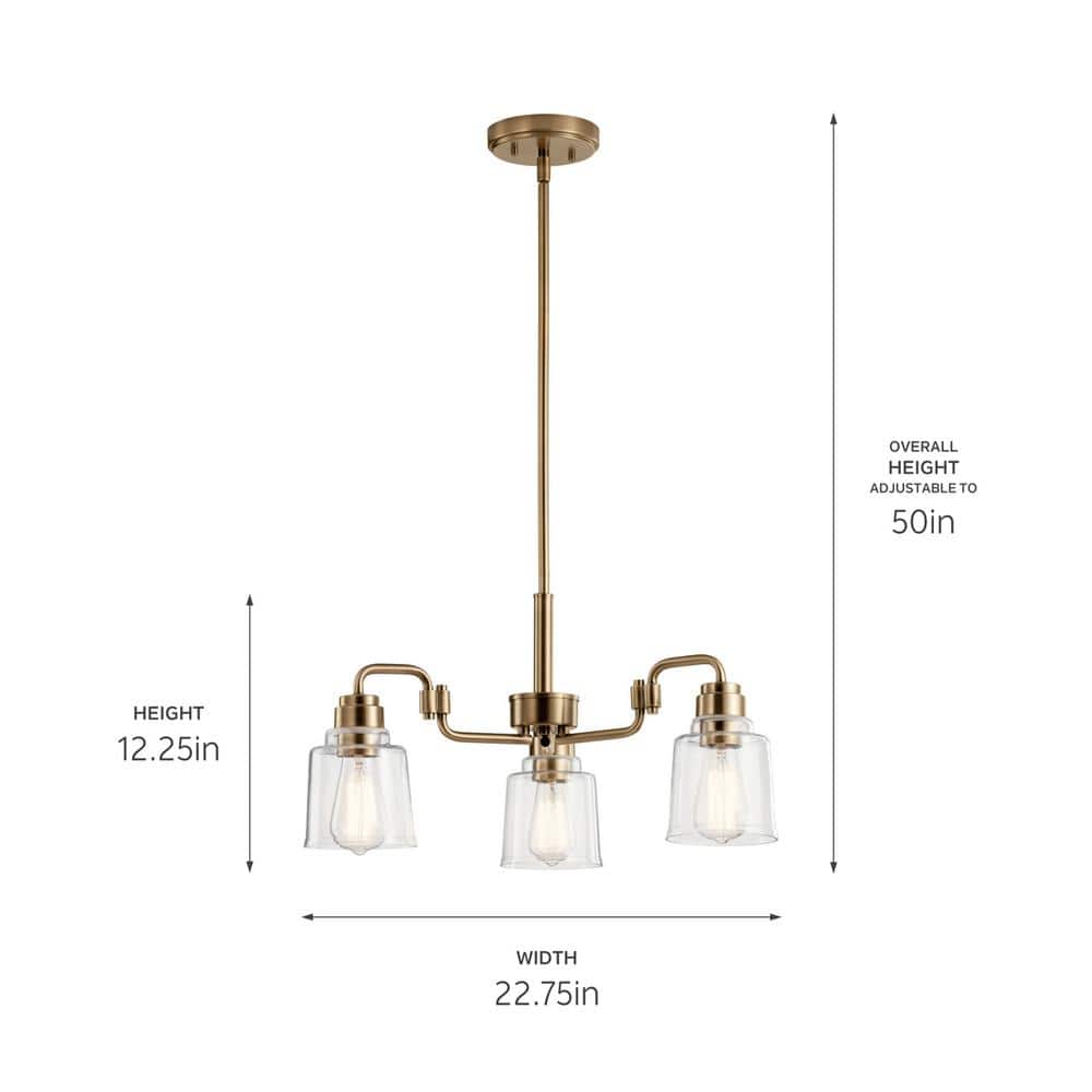Aivian Weathered Brass 23" 3-Light Mini Chandelier