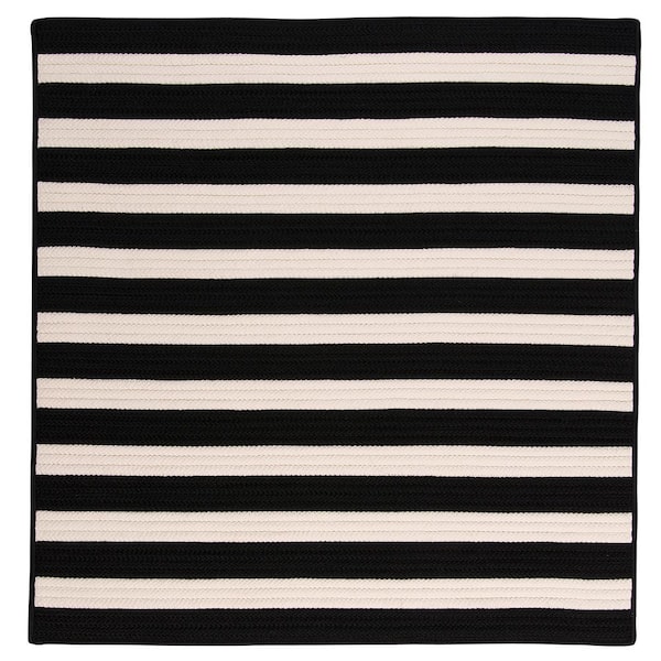 Square Braided Indoor Outdoor Area Rug, Black And White Striped Rugs Outdoor
