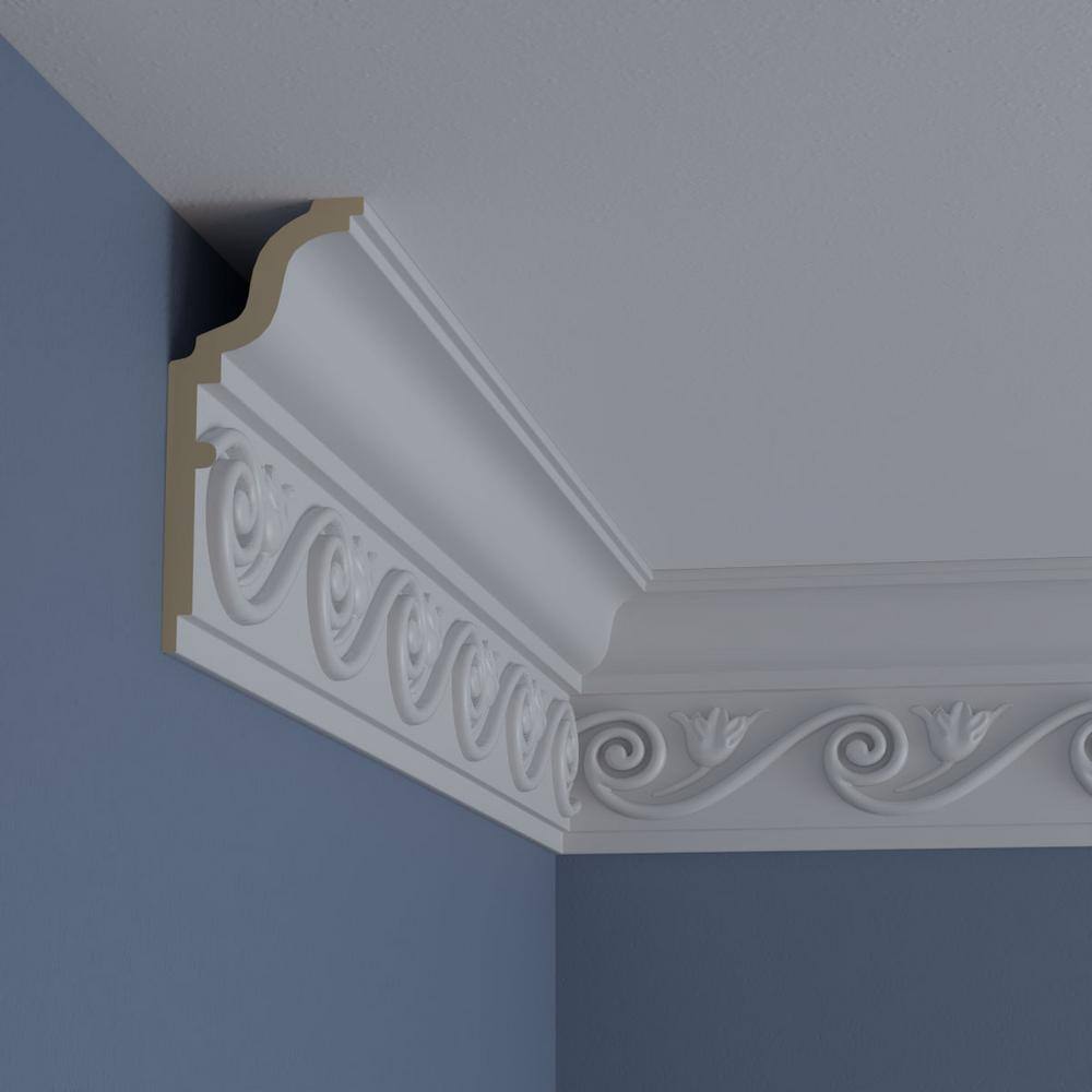 Primed White Polyurethane Geometric Floral Crown Moulding Sample