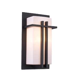 Doheny 1-Light Black Modern Outdoor Wall Light Fixture with Opal Acrylic Shade