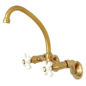 Kingston 2-Handle Wall-Mount Standard Kitchen Faucet in Brushed Brass