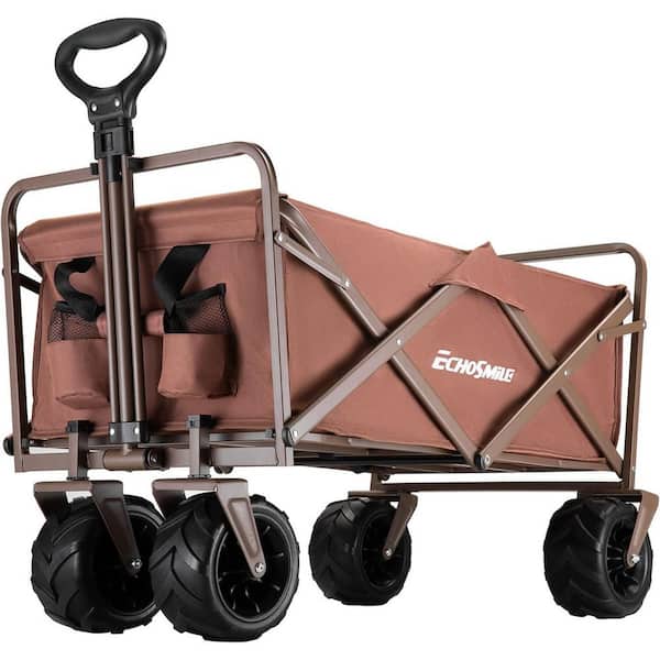 Unbranded 7 cu. ft. Fabric Bin Garden Cart, Foldable Wagon Cart with 350 lbs. Capacity, Cup Holder and Anti-Skid Wheels, Brown