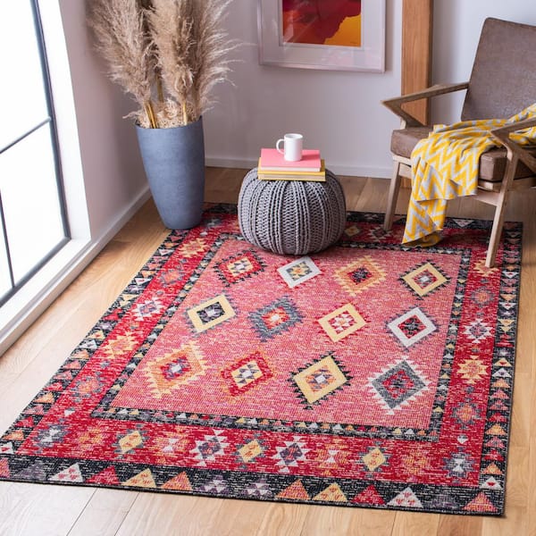 Montage Pink/Black 5 ft. x 8 ft. Geometric Aztec Indoor/Outdoor Patio  Area Rug