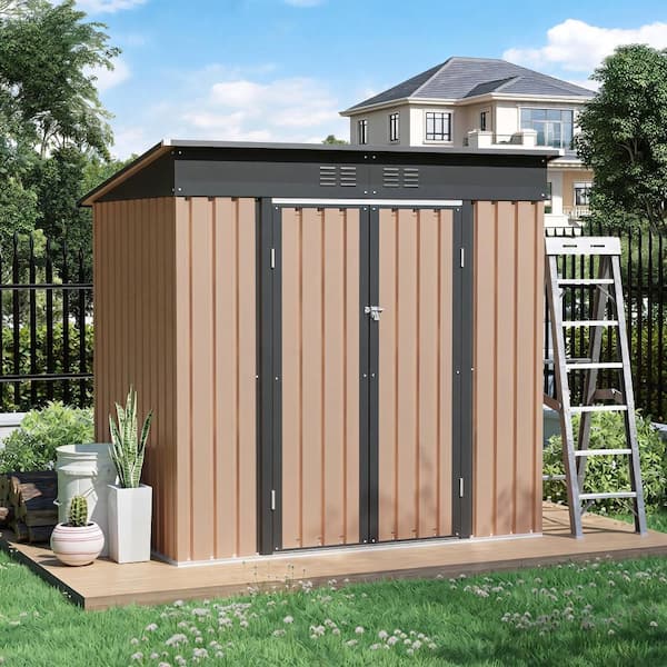 6 ft. x 4 ft. Outdoor Galvanized Steel Storage Shed with Hinged Door & Pent Roof
