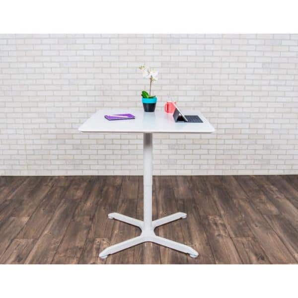 White Round Adjustable Height Bar Table with Steel Frame