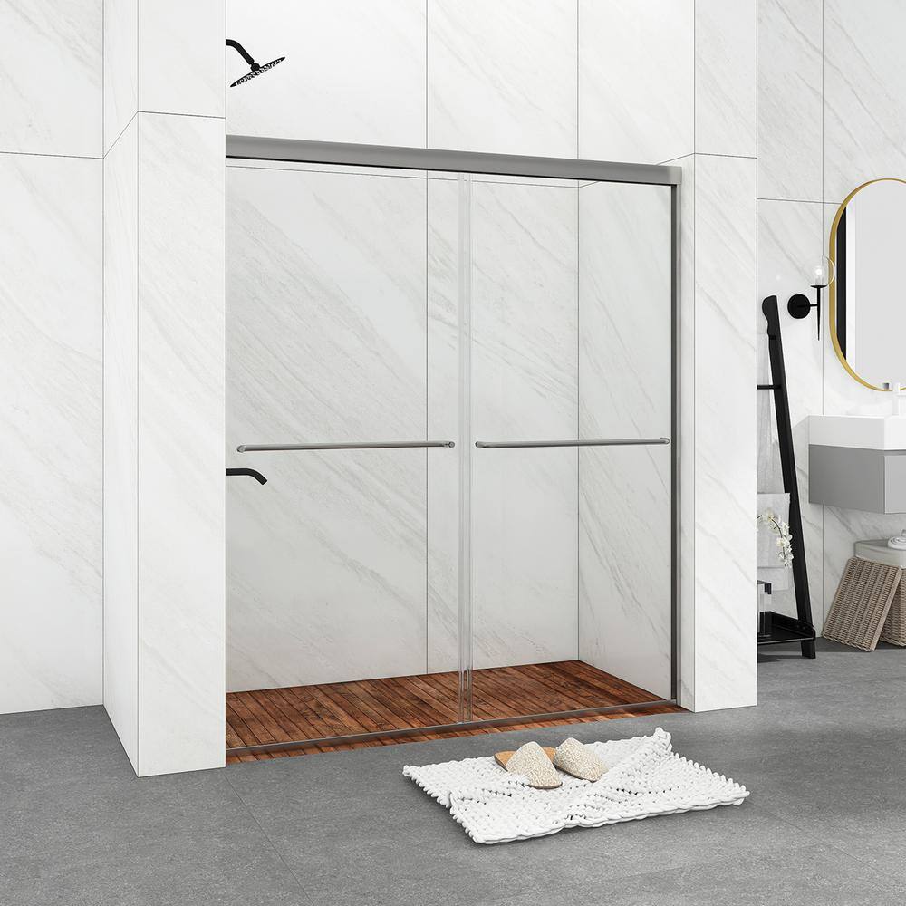 54 in. Chrome Framed Double Sliding Shower Door with Clear Glass