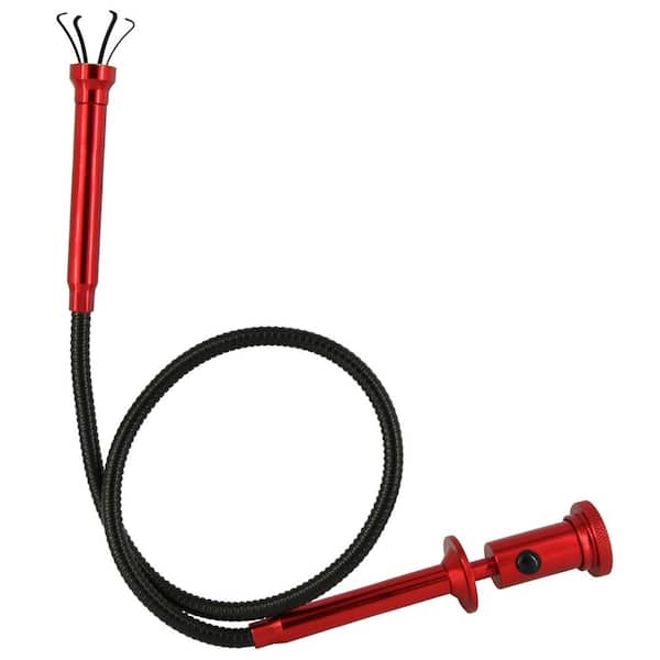 28 in. Flexible Claw Pickup Tool with Magnetic Tip LED Light Long Reach Grabber for Small Parts Red