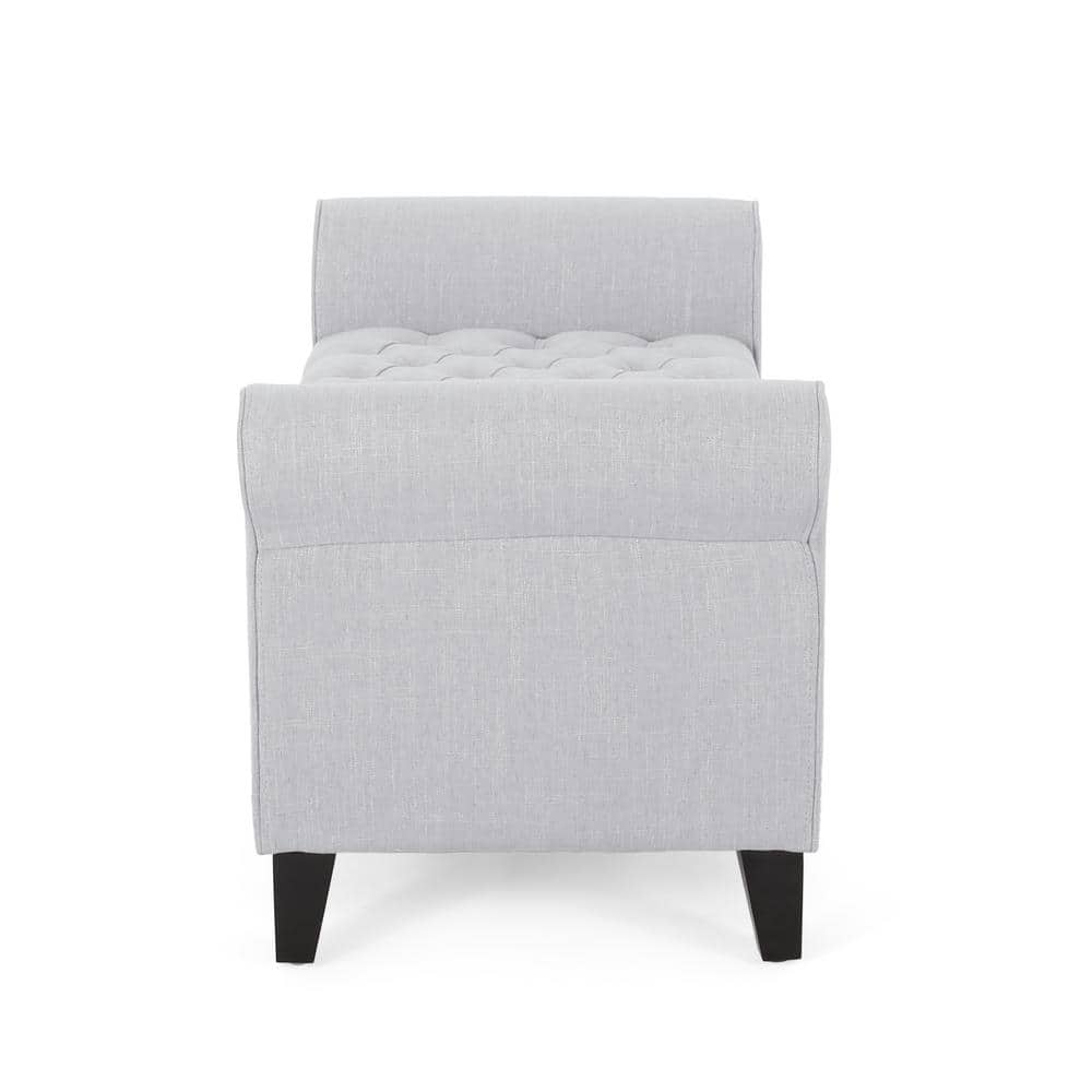 Light Gray Tufted Fabric Storage Ottoman Bench with Rolled Arms