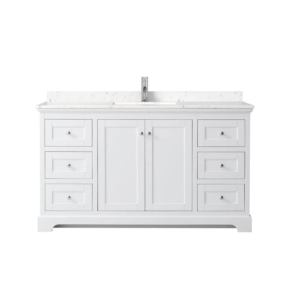Avery 60" White Single Vanity with Carrara Marble Top
