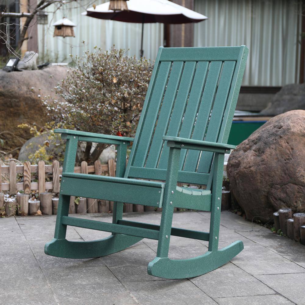 Hunter Green Tek-Wood Adirondack Rocking Chair with Arms