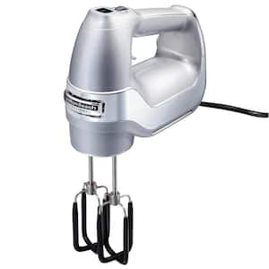 Professional 7-Speed Silver Hand Mixer with SoftScrape Beaters, Whisk, Dough Hooks and Snap-On Storage Case