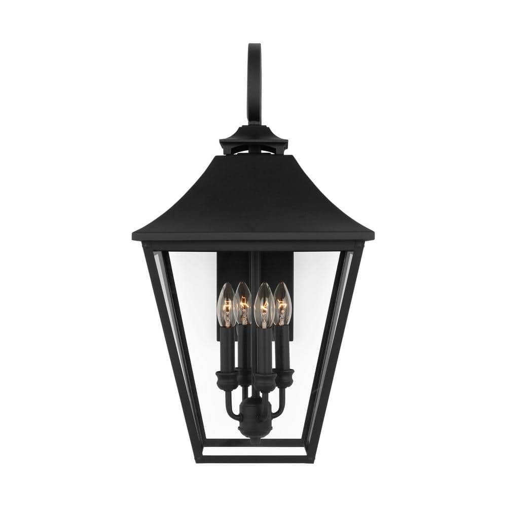Galena Textured Black 4-Light Outdoor Wall Lantern with Clear Seeded Glass