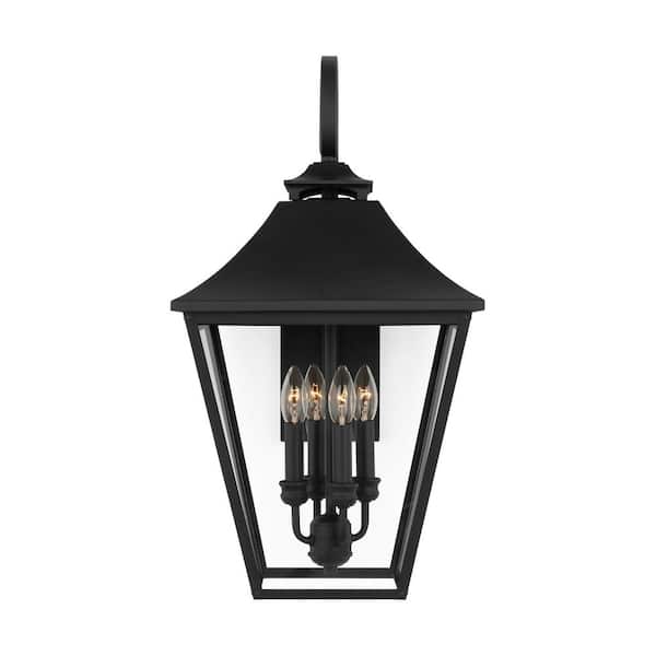 Generation Lighting Galena Large 4-Light Textured Black Outdoor Hardwired Wall Lantern Sconce with Clear Glass