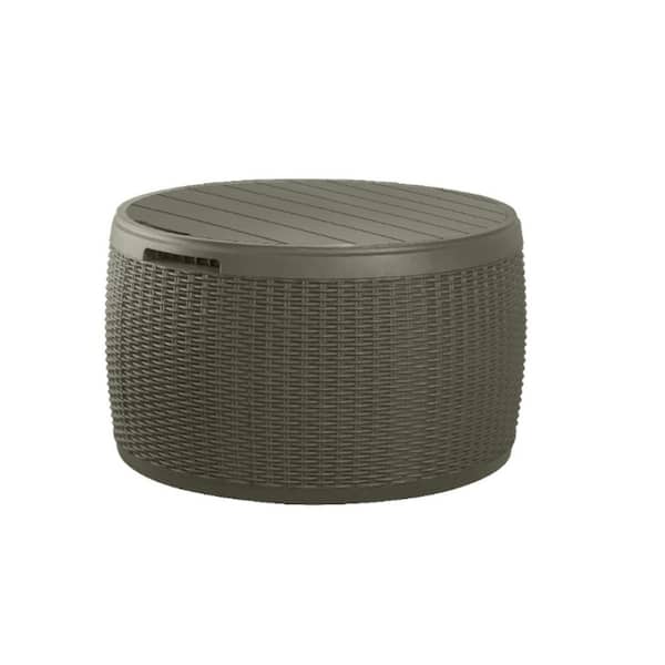 Circa 37 Gal. Resin Circular Rattan Style Green Outdoor Storage Deck Box