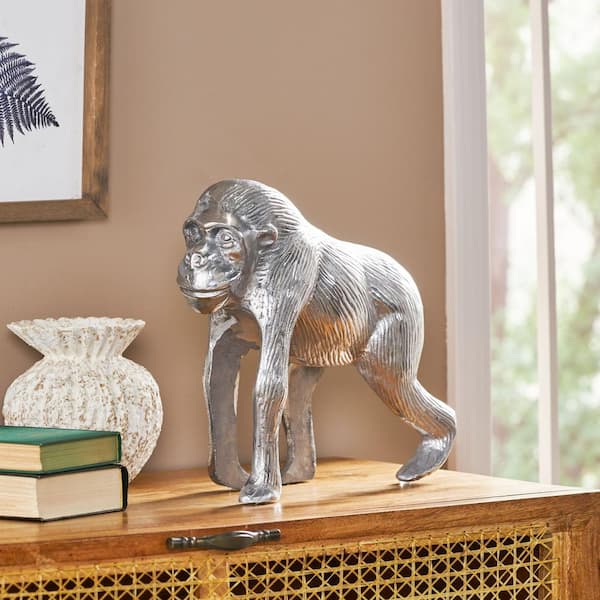 Noble House Toccoa Silver Aluminum Decorative Ape Figurine