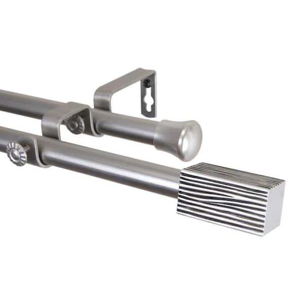 Rod Desyne 66 in. - 120 in. Satin Nickel Telescoping Double Curtain Rod Kit with Alder Finial