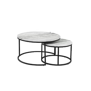 Twillinger 34 in. White and Gray Round Genuine Marble Top Nesting Coffee Tables